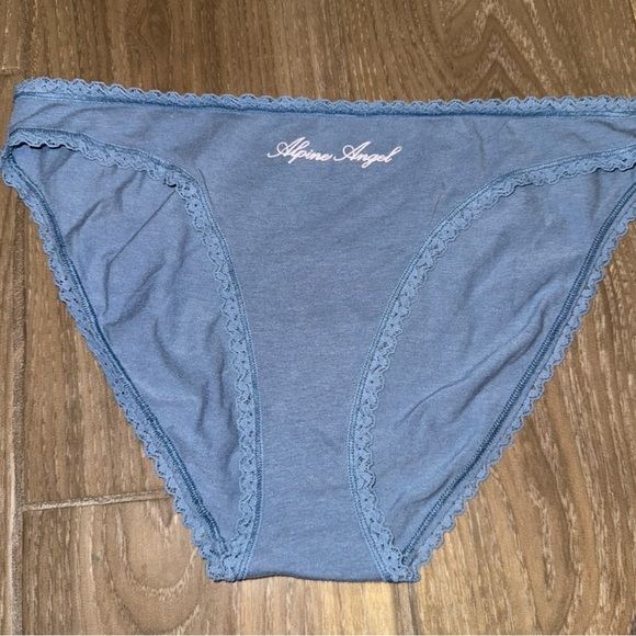 VICTORIA SECRET BLUE ALPINE ANGEL HIGH WAIST LACE TRIM COTTON BIKINI PANTY LARGE - Picture 4 of 13